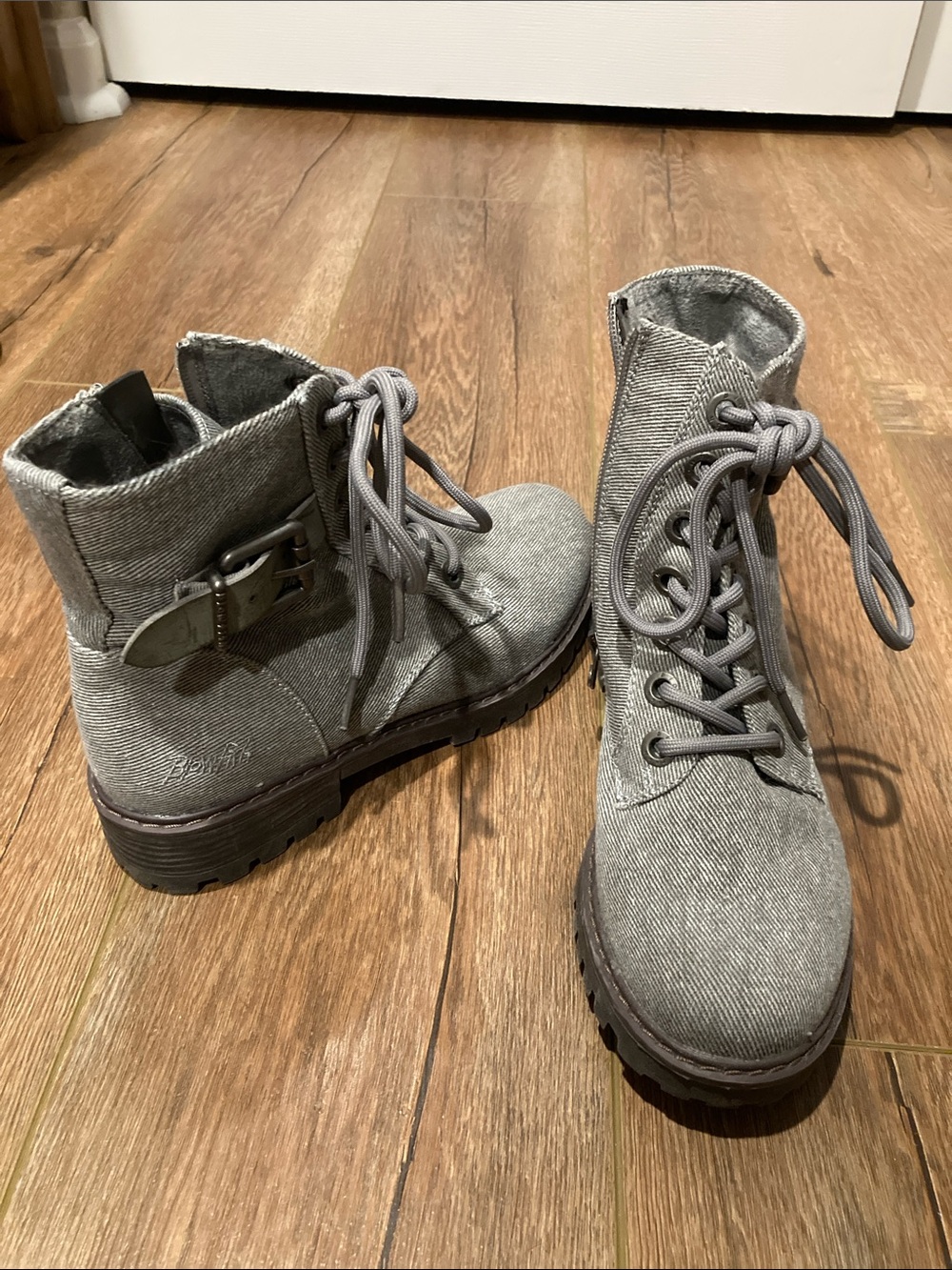 Blowfish Gray Lace-Up Combat Boots with Buckle Accent
